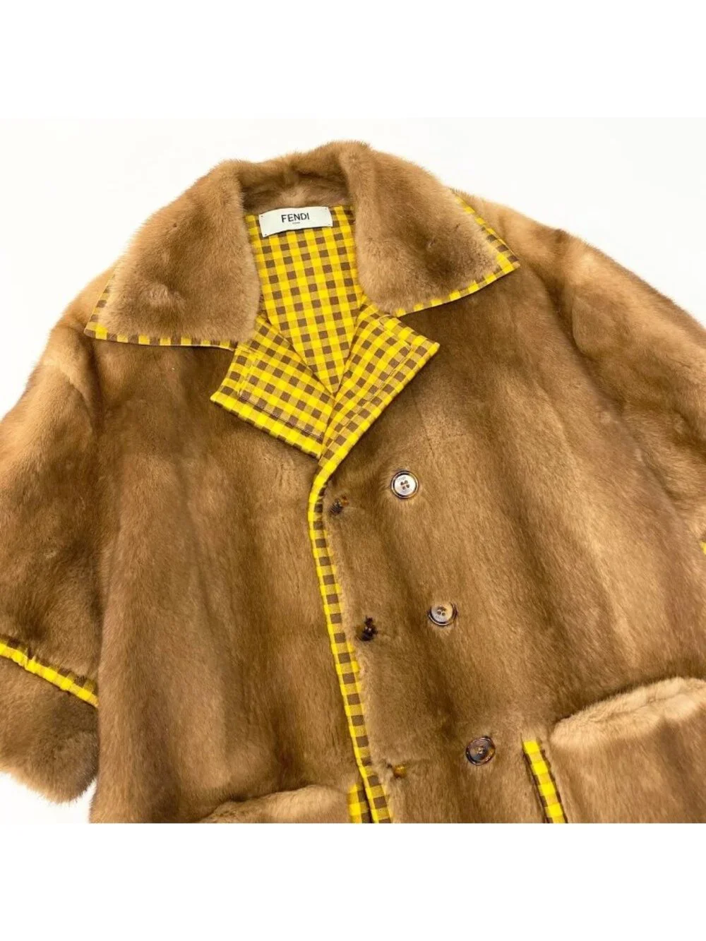 Fendi Pastel Mink Fabric Reversible Fur Coat Jacket Check 36 Brown - Picture 9 of 15